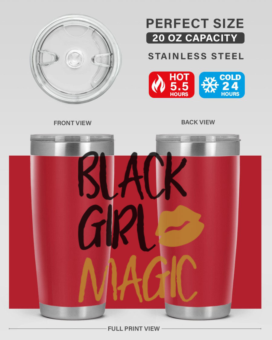 Black Girl Magic Lips Tumbler in vibrant design, showcasing double wall vacuum stainless steel construction.