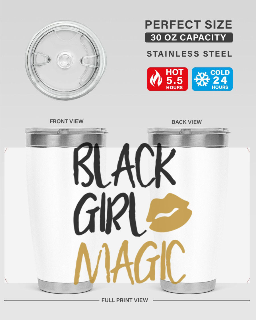 Black Girl Magic Lips Tumbler in vibrant design, showcasing double wall vacuum stainless steel construction.