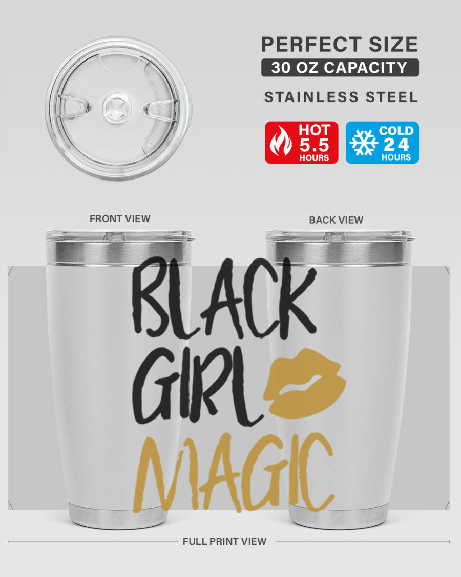 Black Girl Magic Lips Tumbler in vibrant design, showcasing double wall vacuum stainless steel construction.