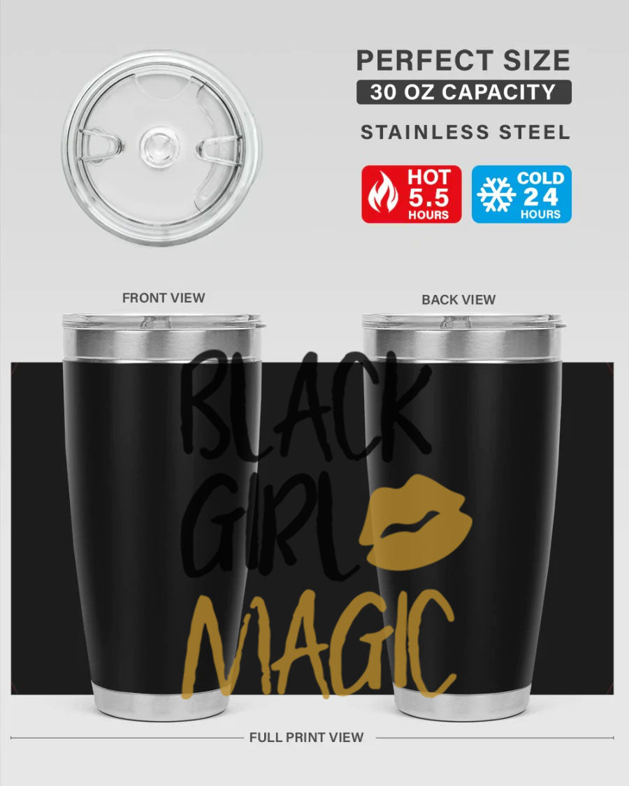 Black Girl Magic Lips Tumbler in vibrant design, showcasing double wall vacuum stainless steel construction.
