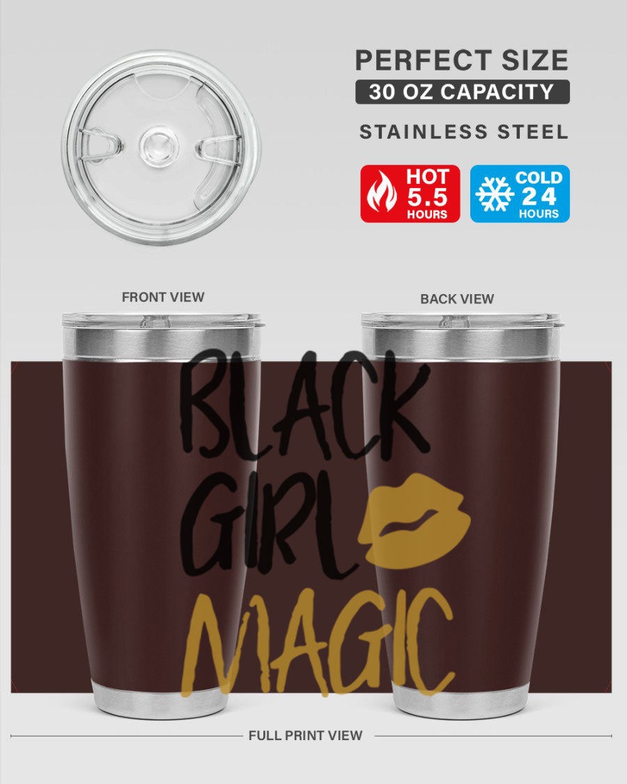 Black Girl Magic Lips Tumbler in vibrant design, showcasing double wall vacuum stainless steel construction.