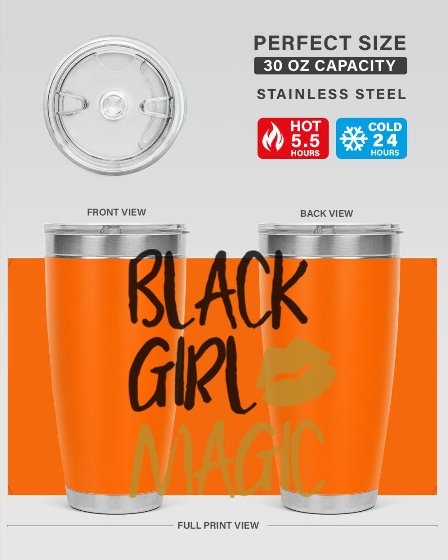 Black Girl Magic Lips Tumbler in vibrant design, showcasing double wall vacuum stainless steel construction.