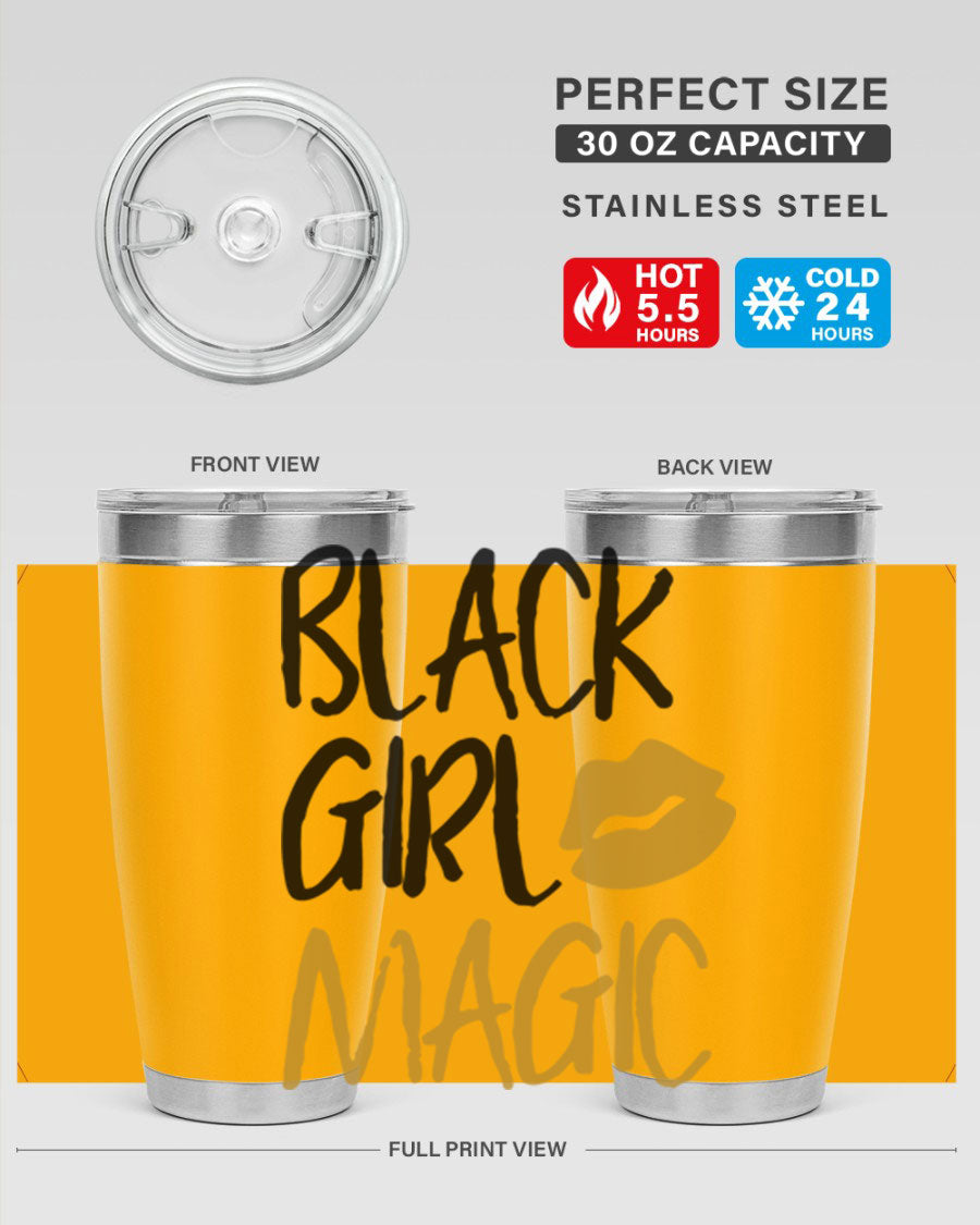 Black Girl Magic Lips Tumbler in vibrant design, showcasing double wall vacuum stainless steel construction.