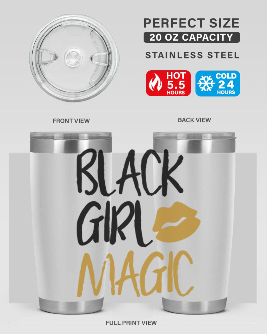 Black Girl Magic Lips Tumbler in vibrant design, showcasing double wall vacuum stainless steel construction.
