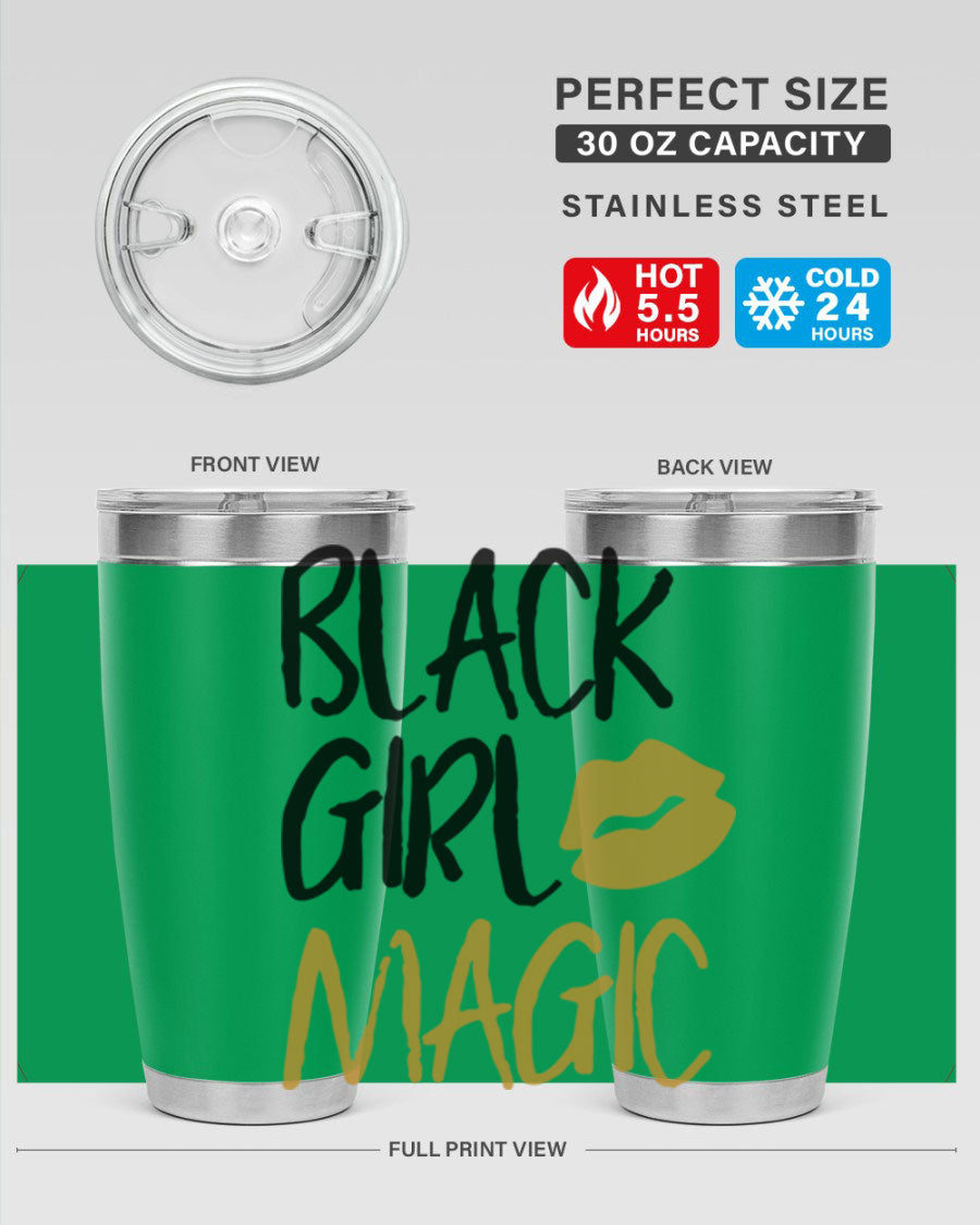 Black Girl Magic Lips Tumbler in vibrant design, showcasing double wall vacuum stainless steel construction.