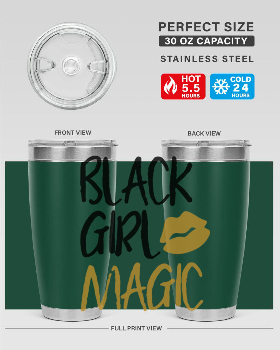 Black Girl Magic Lips Tumbler in vibrant design, showcasing double wall vacuum stainless steel construction.