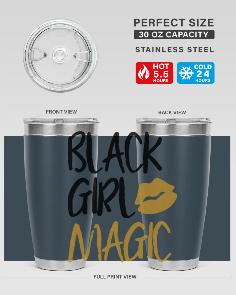 Black Girl Magic Lips Tumbler in vibrant design, showcasing double wall vacuum stainless steel construction.