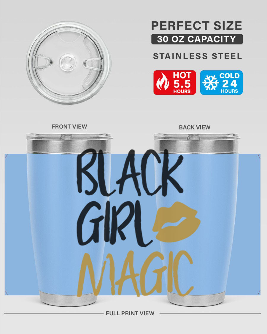 Black Girl Magic Lips Tumbler in vibrant design, showcasing double wall vacuum stainless steel construction.