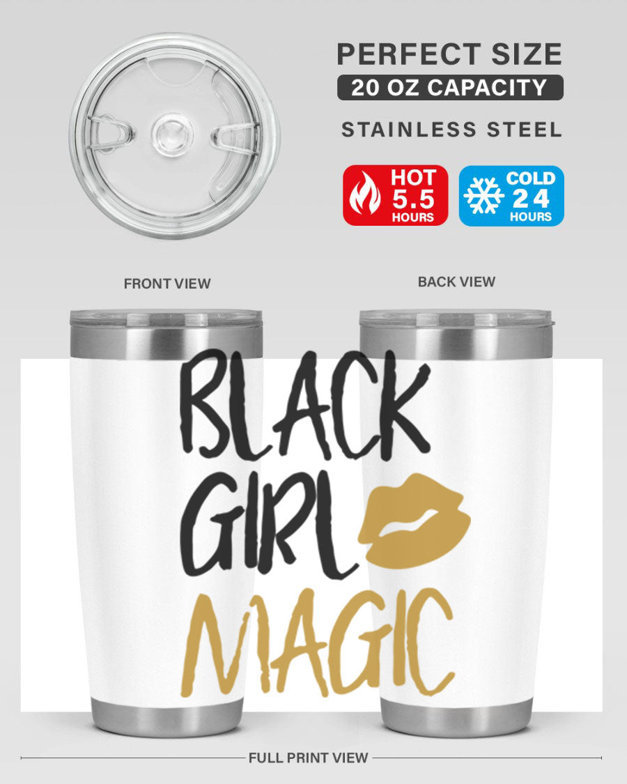 Black Girl Magic Lips Tumbler in vibrant design, showcasing double wall vacuum stainless steel construction.