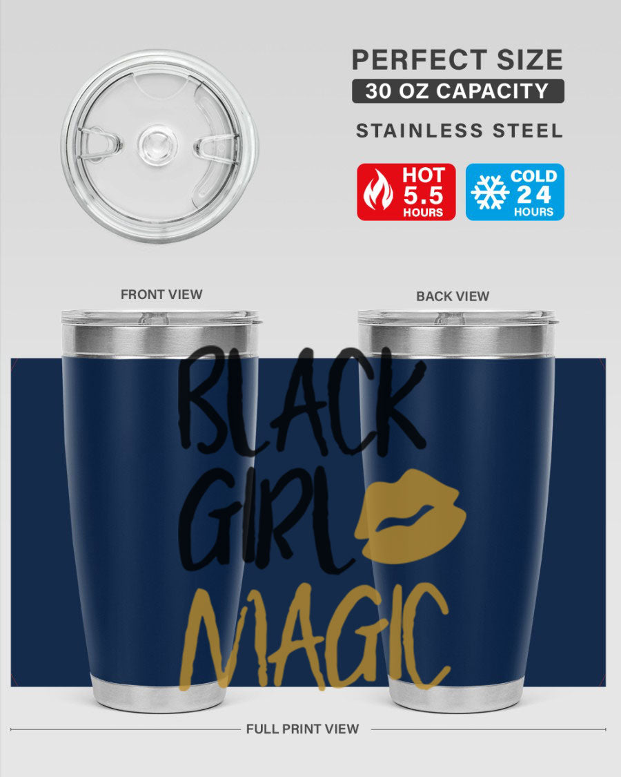Black Girl Magic Lips Tumbler in vibrant design, showcasing double wall vacuum stainless steel construction.