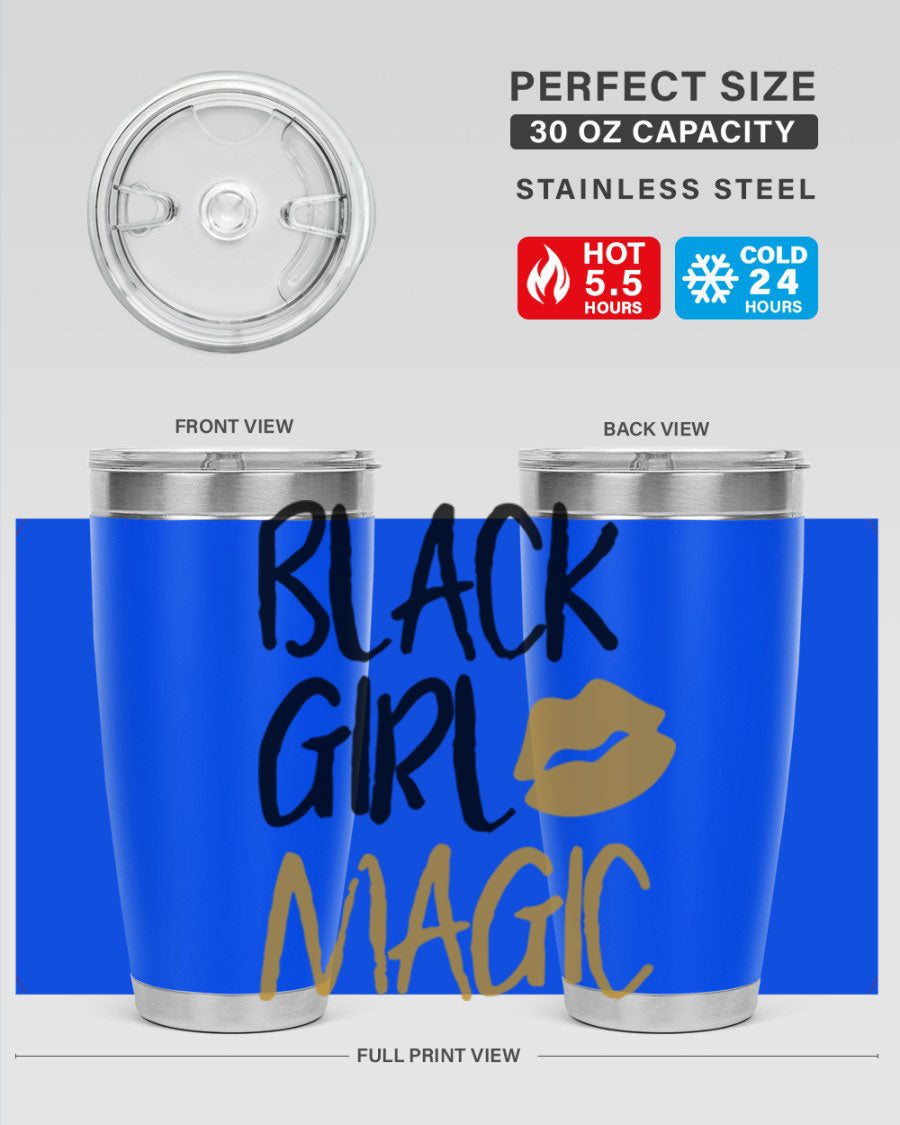 Black Girl Magic Lips Tumbler in vibrant design, showcasing double wall vacuum stainless steel construction.
