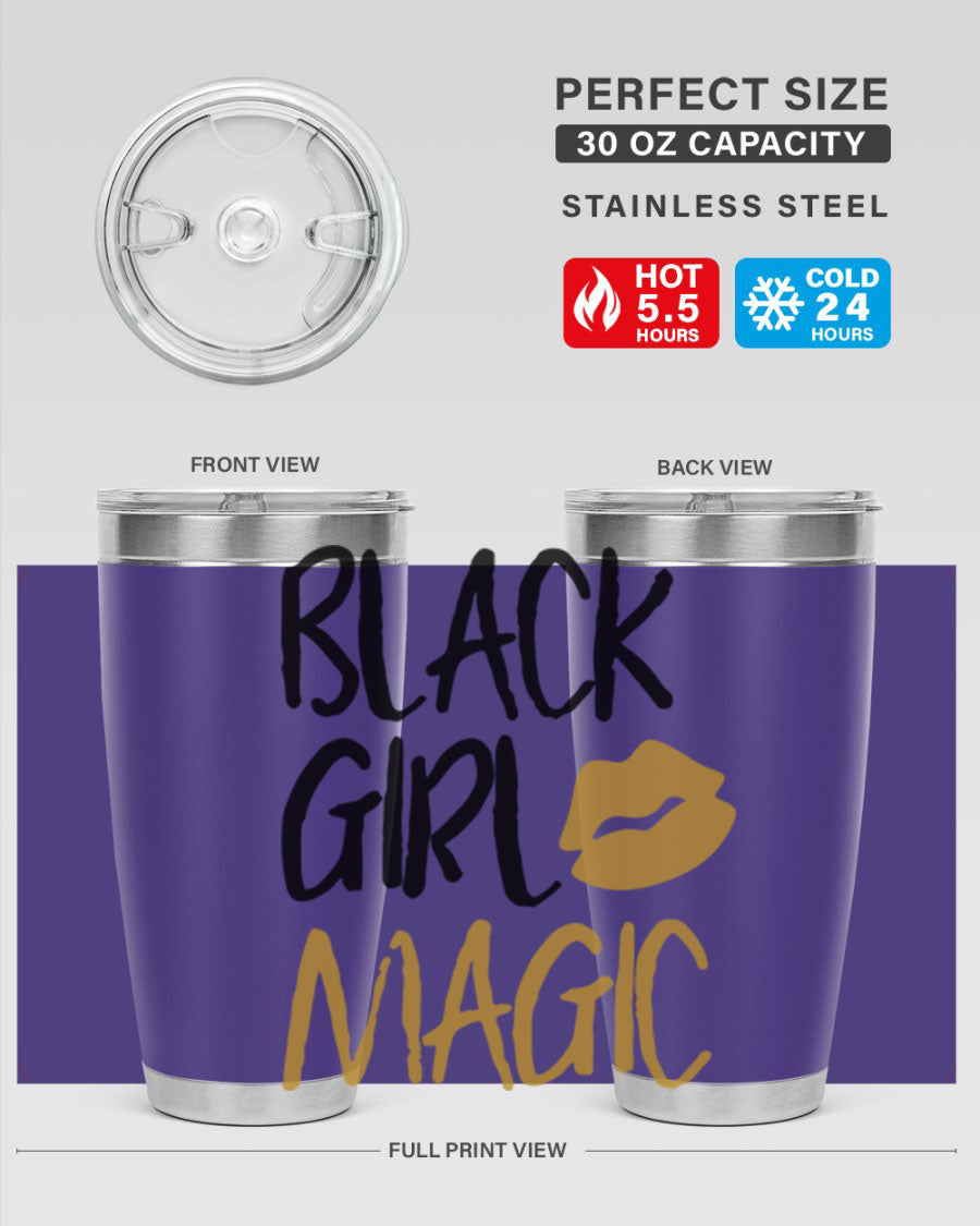 Black Girl Magic Lips Tumbler in vibrant design, showcasing double wall vacuum stainless steel construction.