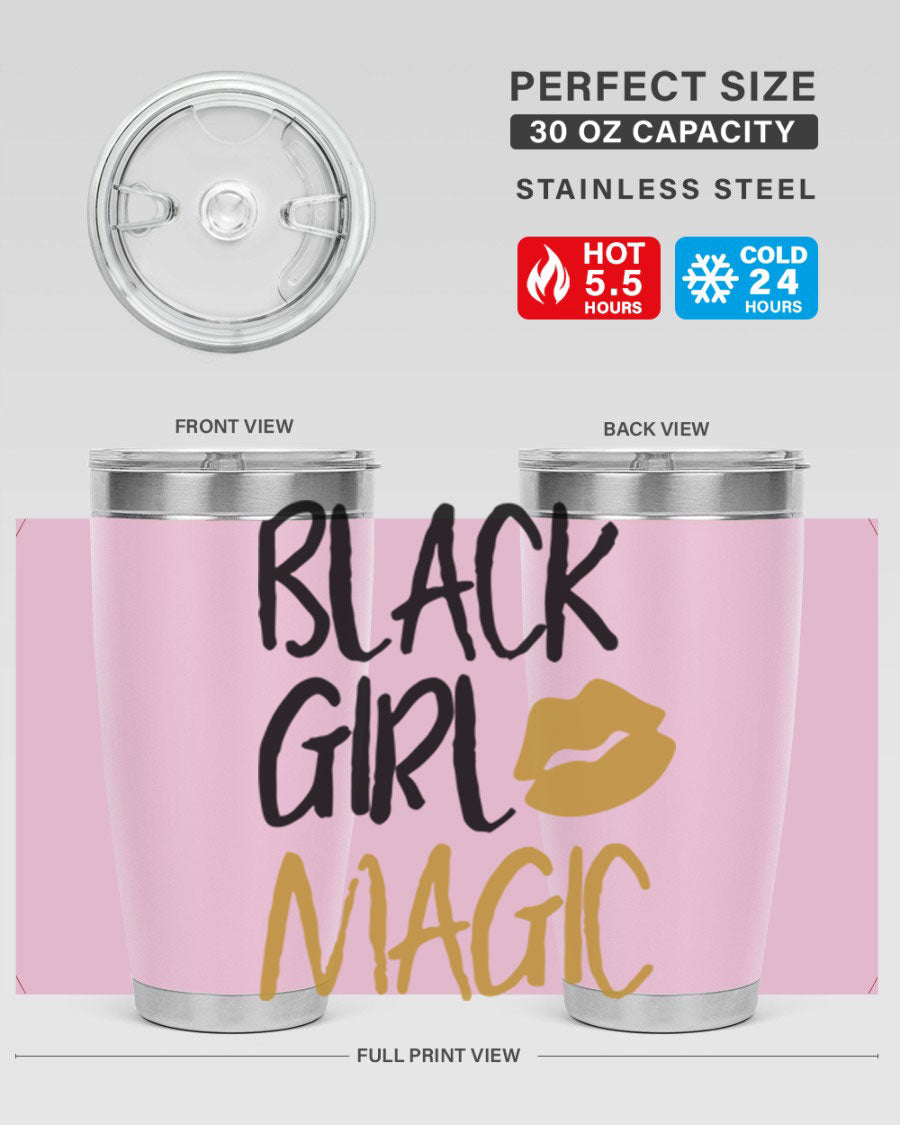 Black Girl Magic Lips Tumbler in vibrant design, showcasing double wall vacuum stainless steel construction.