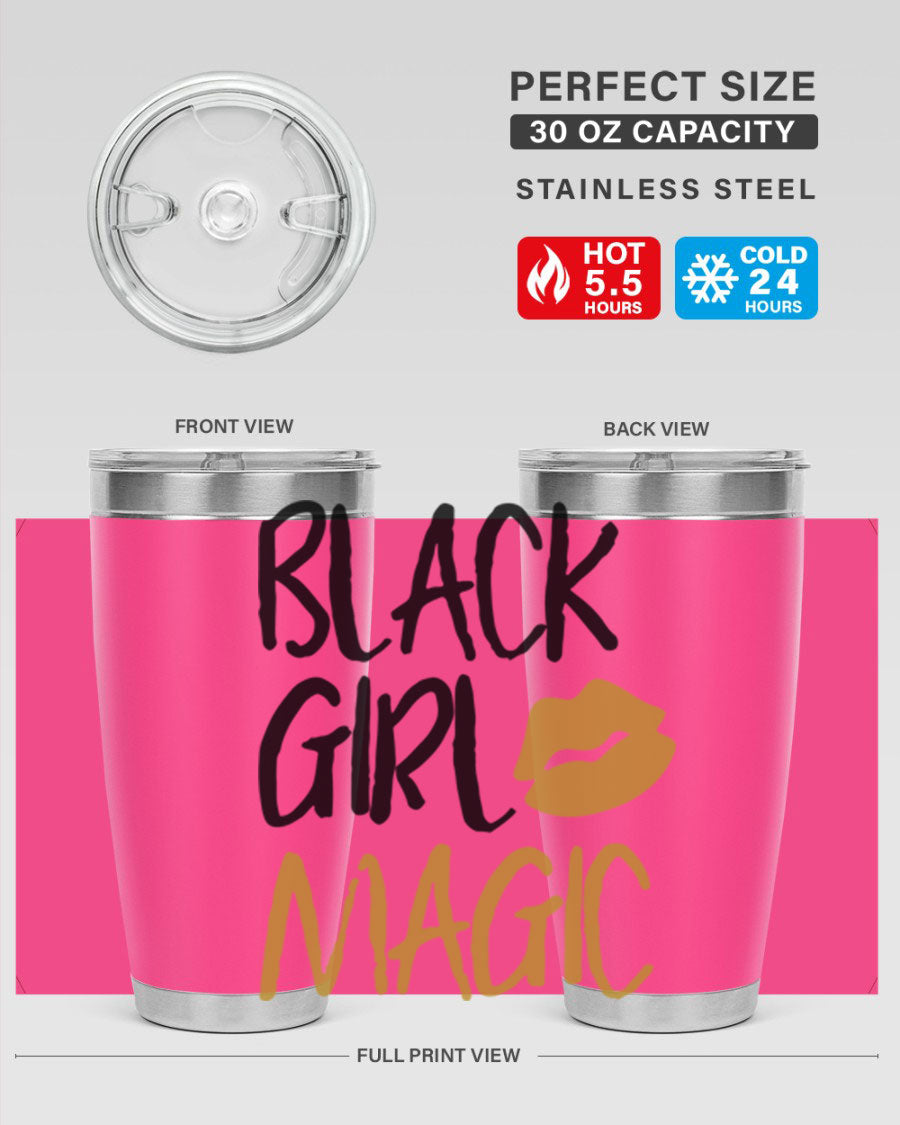 Black Girl Magic Lips Tumbler in vibrant design, showcasing double wall vacuum stainless steel construction.