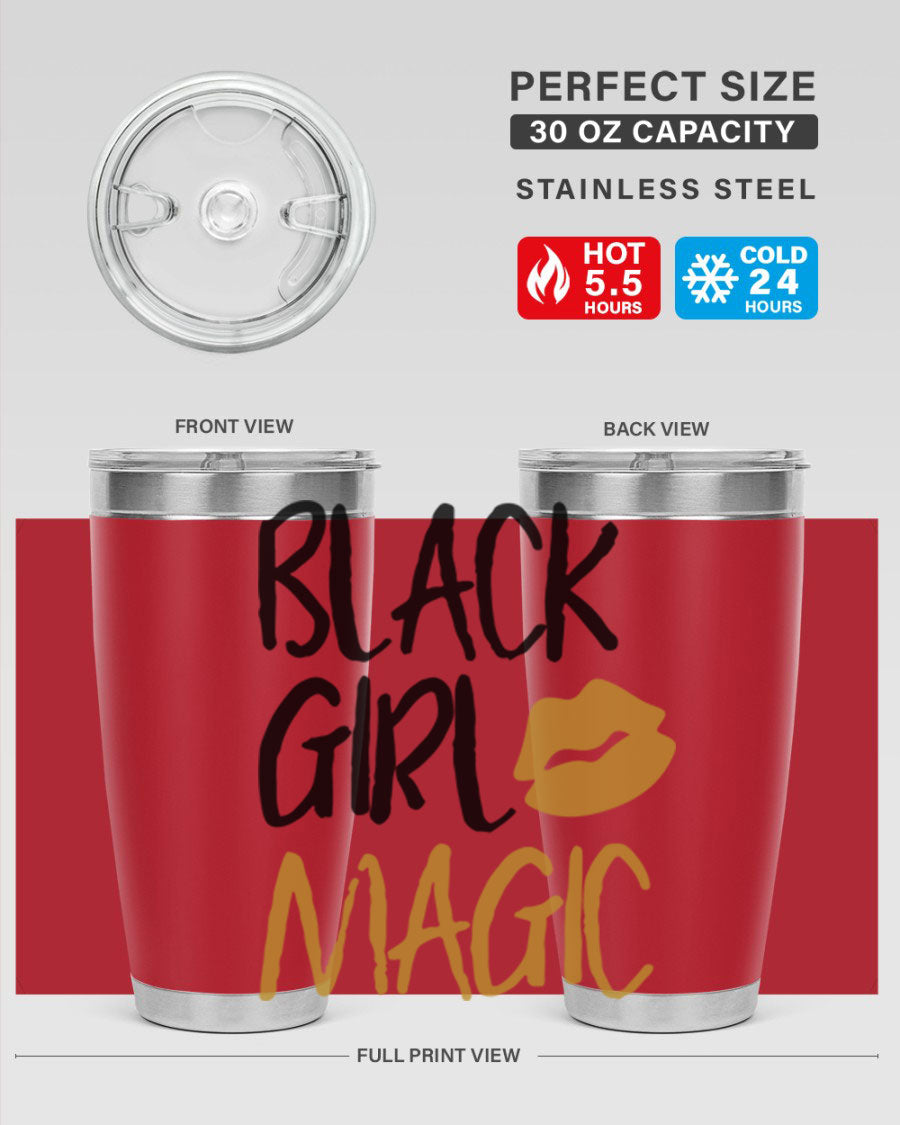 Black Girl Magic Lips Tumbler in vibrant design, showcasing double wall vacuum stainless steel construction.