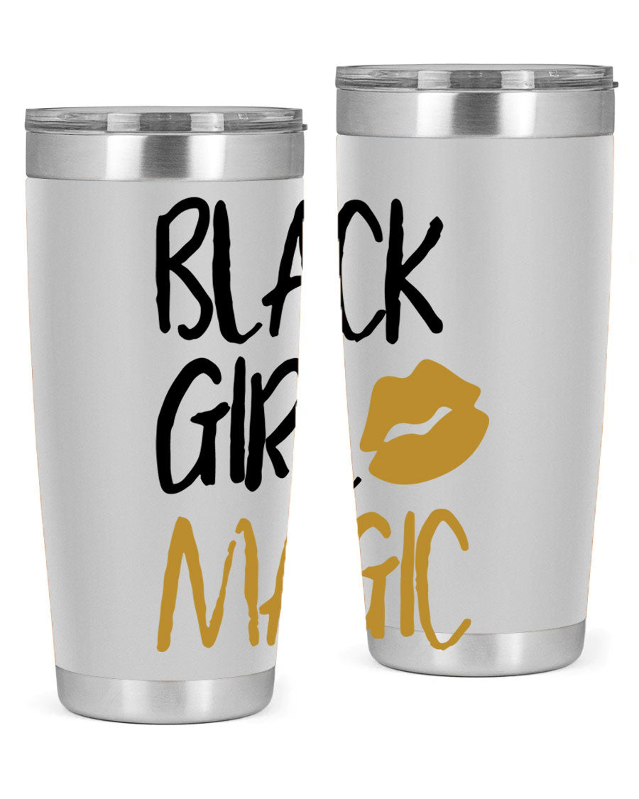 Black Girl Magic Lips Tumbler in vibrant design, showcasing double wall vacuum stainless steel construction.