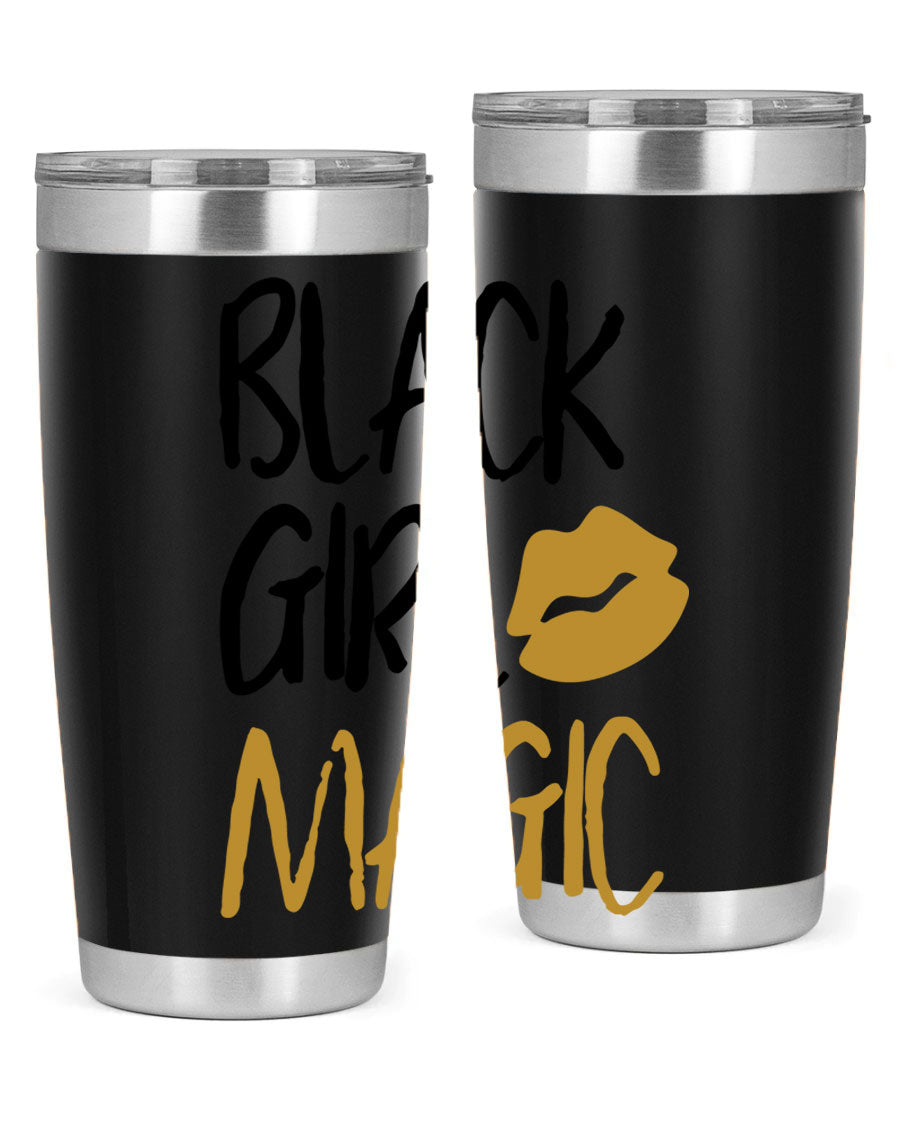 Black Girl Magic Lips Tumbler in vibrant design, showcasing double wall vacuum stainless steel construction.