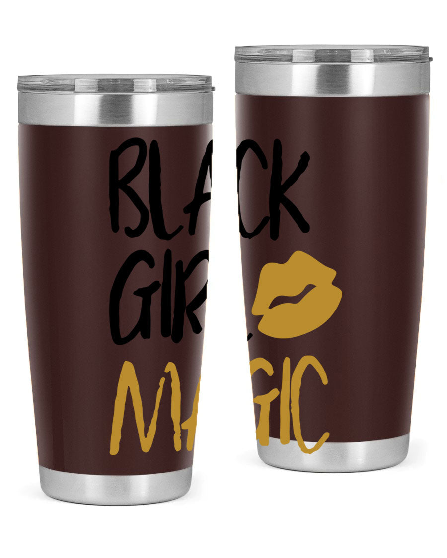 Black Girl Magic Lips Tumbler in vibrant design, showcasing double wall vacuum stainless steel construction.
