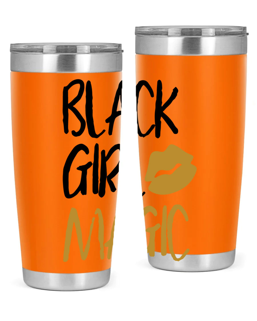 Black Girl Magic Lips Tumbler in vibrant design, showcasing double wall vacuum stainless steel construction.