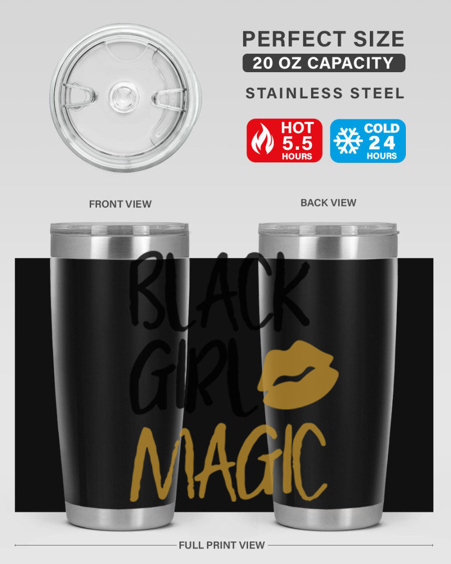 Black Girl Magic Lips Tumbler in vibrant design, showcasing double wall vacuum stainless steel construction.
