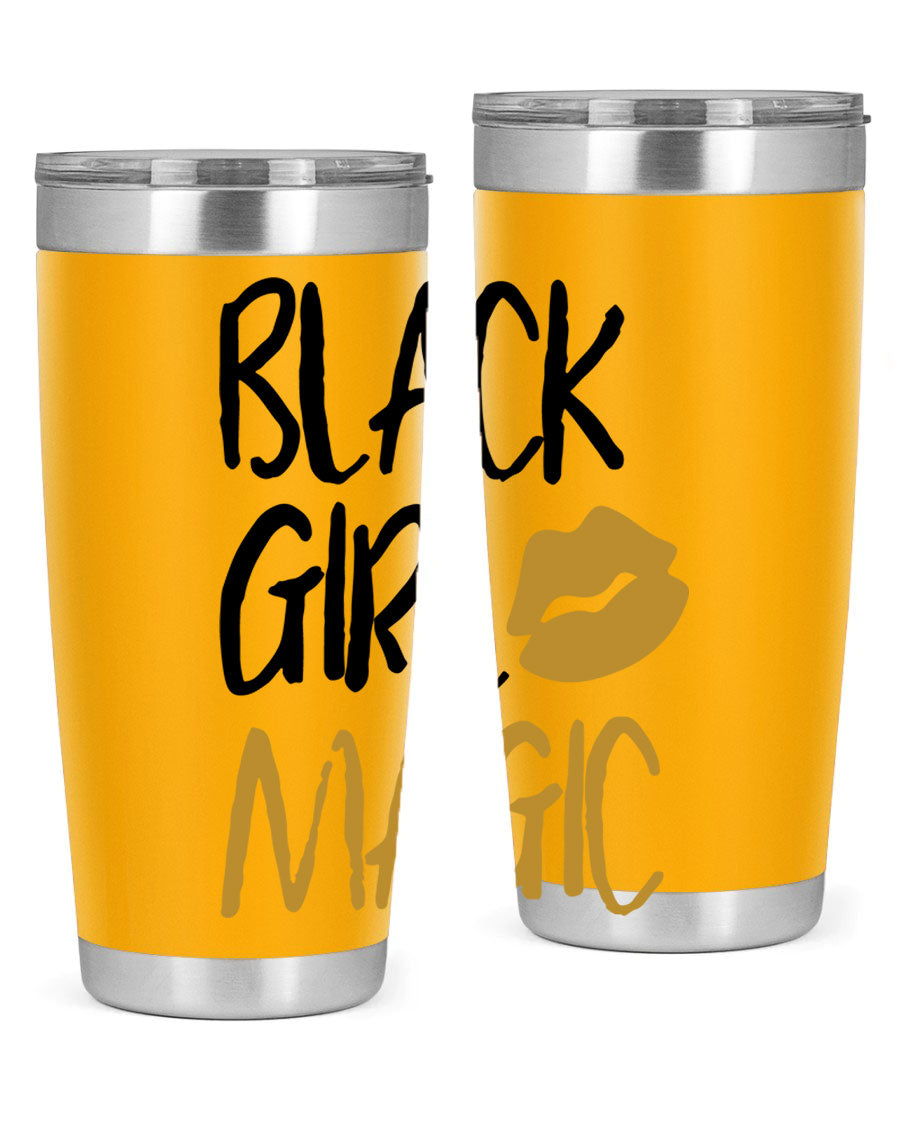 Black Girl Magic Lips Tumbler in vibrant design, showcasing double wall vacuum stainless steel construction.