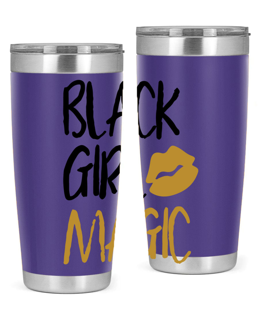 Black Girl Magic Lips Tumbler in vibrant design, showcasing double wall vacuum stainless steel construction.