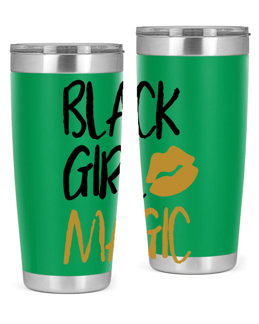 Black Girl Magic Lips Tumbler in vibrant design, showcasing double wall vacuum stainless steel construction.