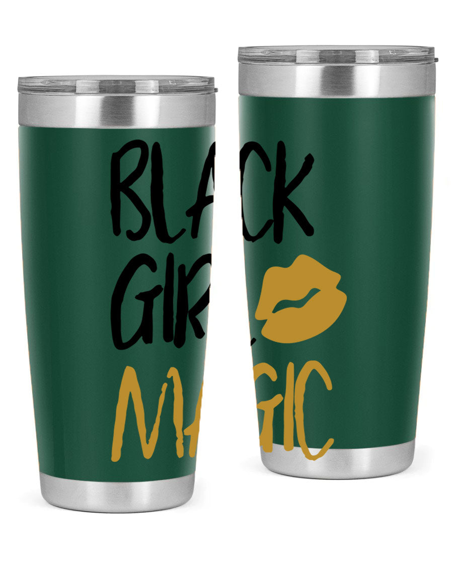 Black Girl Magic Lips Tumbler in vibrant design, showcasing double wall vacuum stainless steel construction.