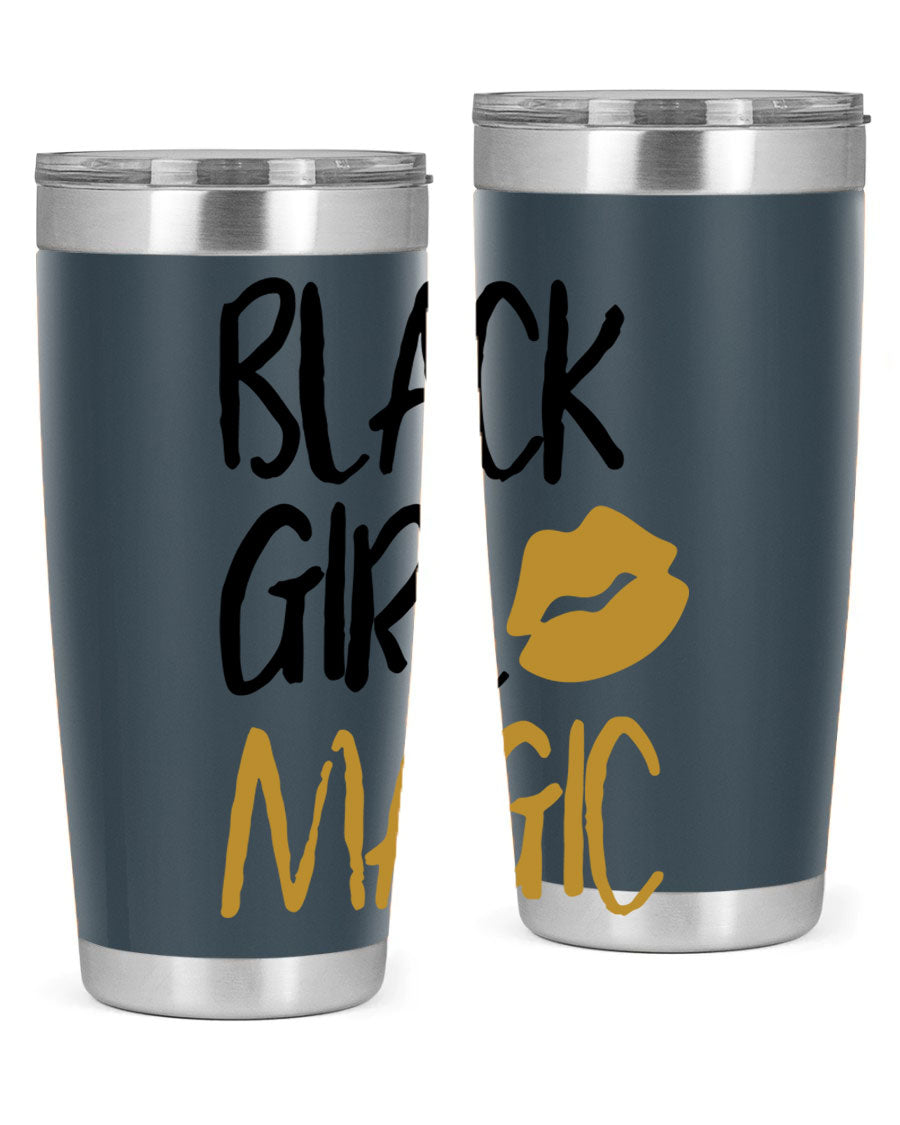 Black Girl Magic Lips Tumbler in vibrant design, showcasing double wall vacuum stainless steel construction.