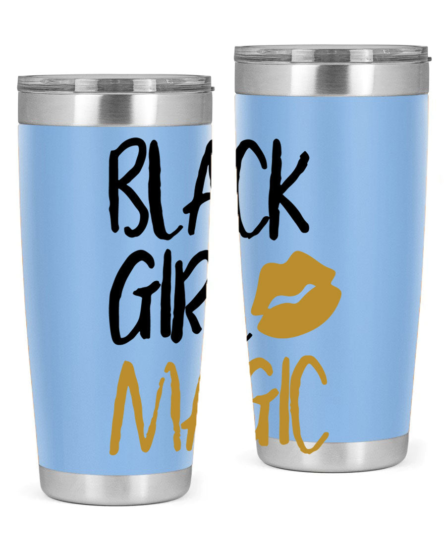 Black Girl Magic Lips Tumbler in vibrant design, showcasing double wall vacuum stainless steel construction.