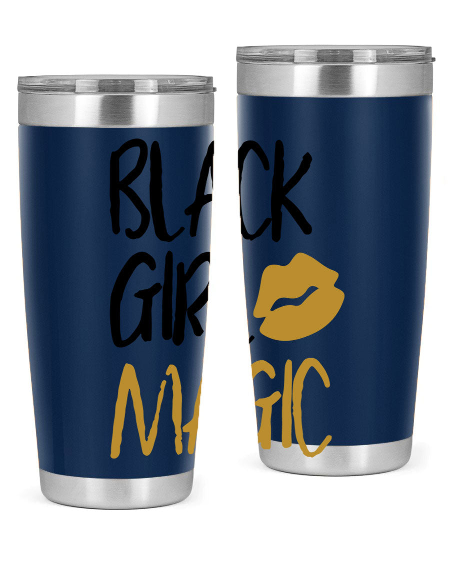 Black Girl Magic Lips Tumbler in vibrant design, showcasing double wall vacuum stainless steel construction.