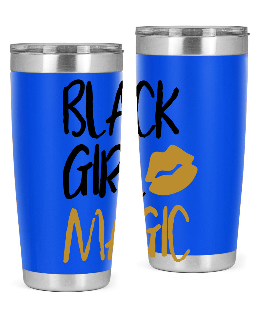 Black Girl Magic Lips Tumbler in vibrant design, showcasing double wall vacuum stainless steel construction.