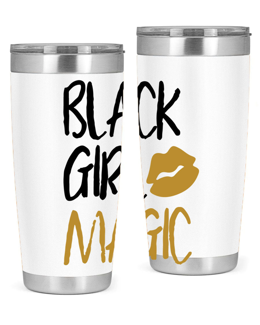 Black Girl Magic Lips Tumbler in vibrant design, showcasing double wall vacuum stainless steel construction.