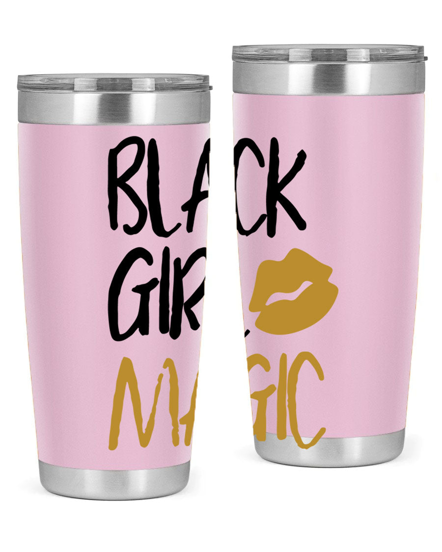 Black Girl Magic Lips Tumbler in vibrant design, showcasing double wall vacuum stainless steel construction.