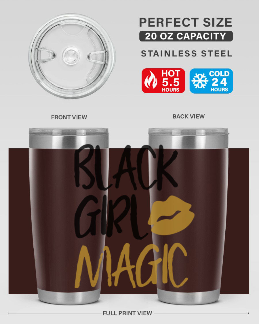 Black Girl Magic Lips Tumbler in vibrant design, showcasing double wall vacuum stainless steel construction.
