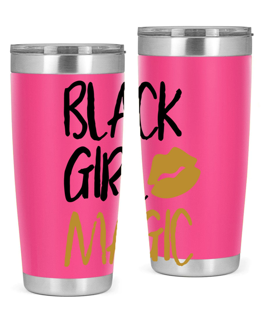 Black Girl Magic Lips Tumbler in vibrant design, showcasing double wall vacuum stainless steel construction.