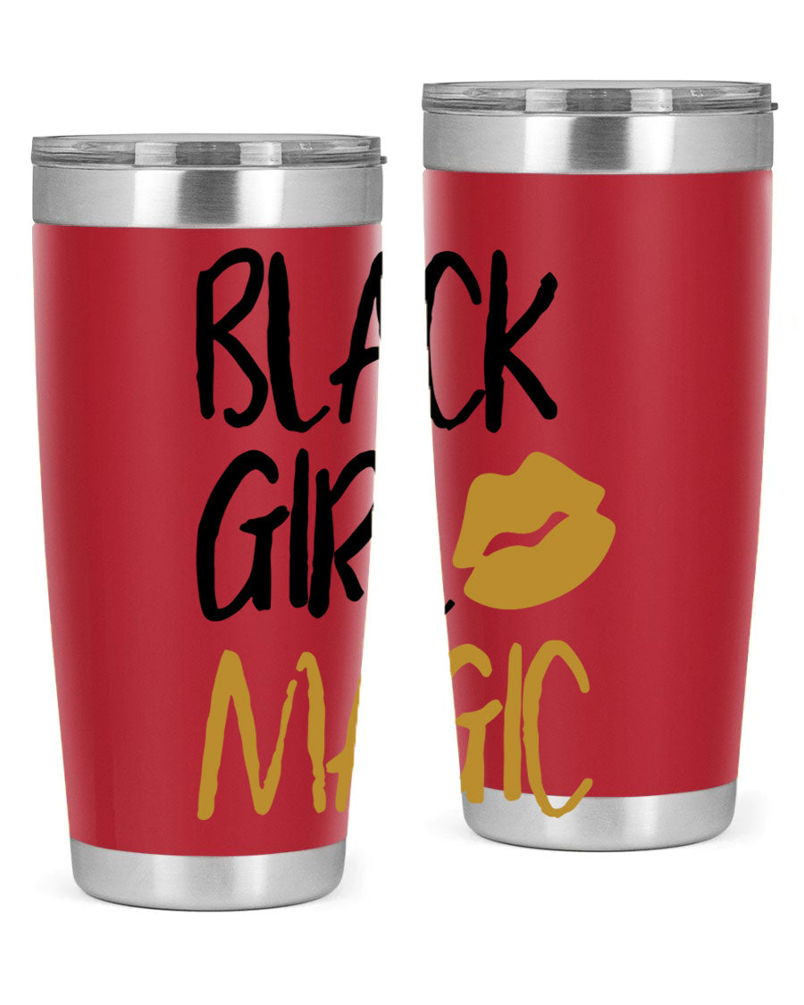 Black Girl Magic Lips Tumbler in vibrant design, showcasing double wall vacuum stainless steel construction.