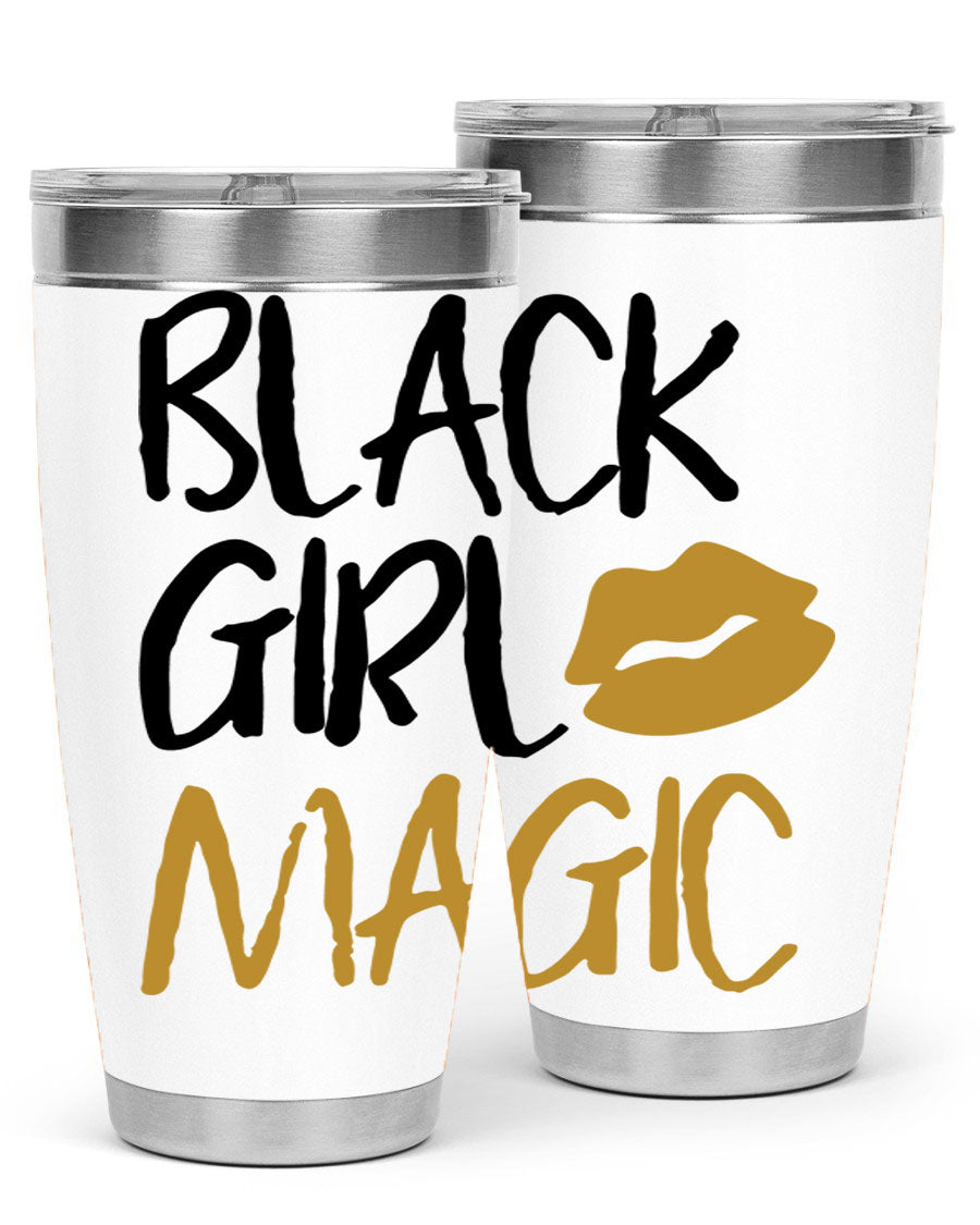 Black Girl Magic Lips Tumbler in vibrant design, showcasing double wall vacuum stainless steel construction.