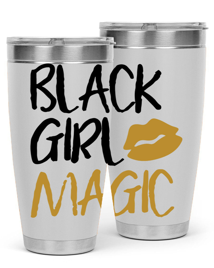 Black Girl Magic Lips Tumbler in vibrant design, showcasing double wall vacuum stainless steel construction.