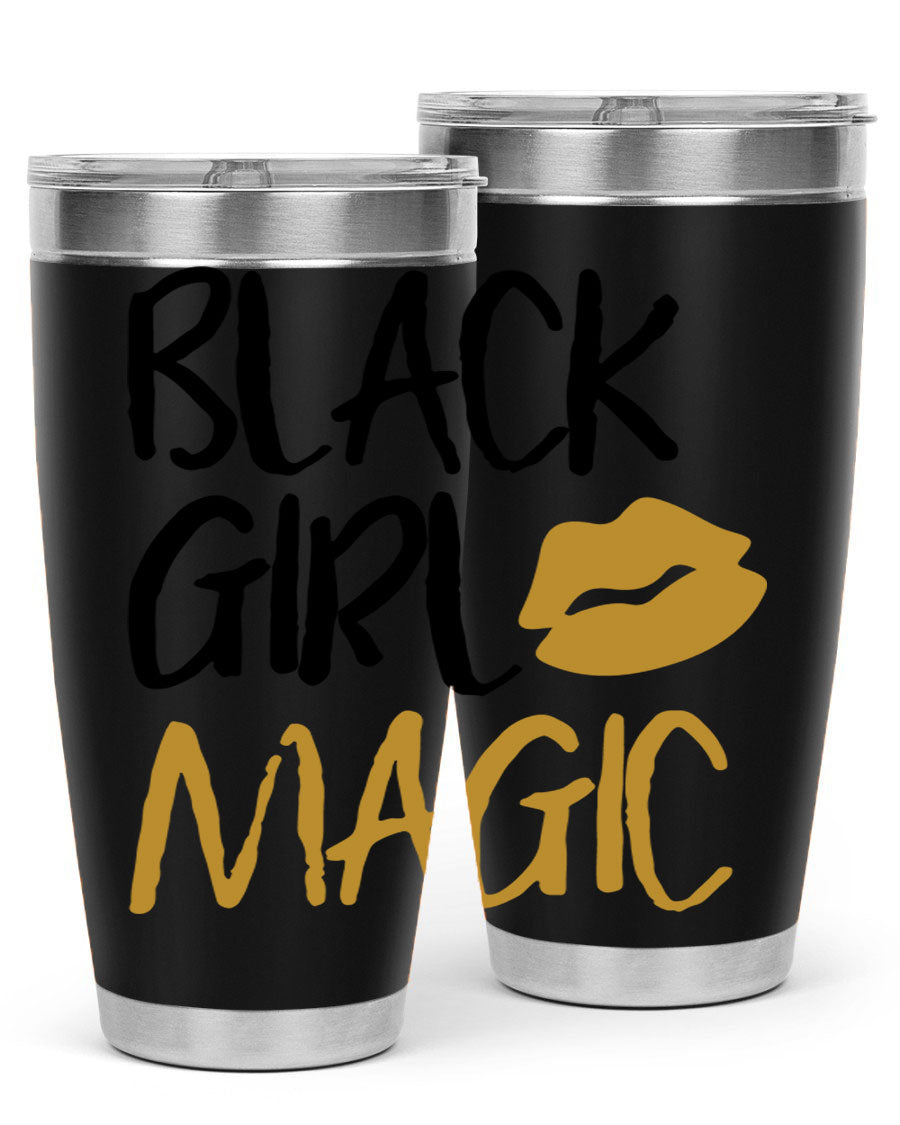 Black Girl Magic Lips Tumbler in vibrant design, showcasing double wall vacuum stainless steel construction.