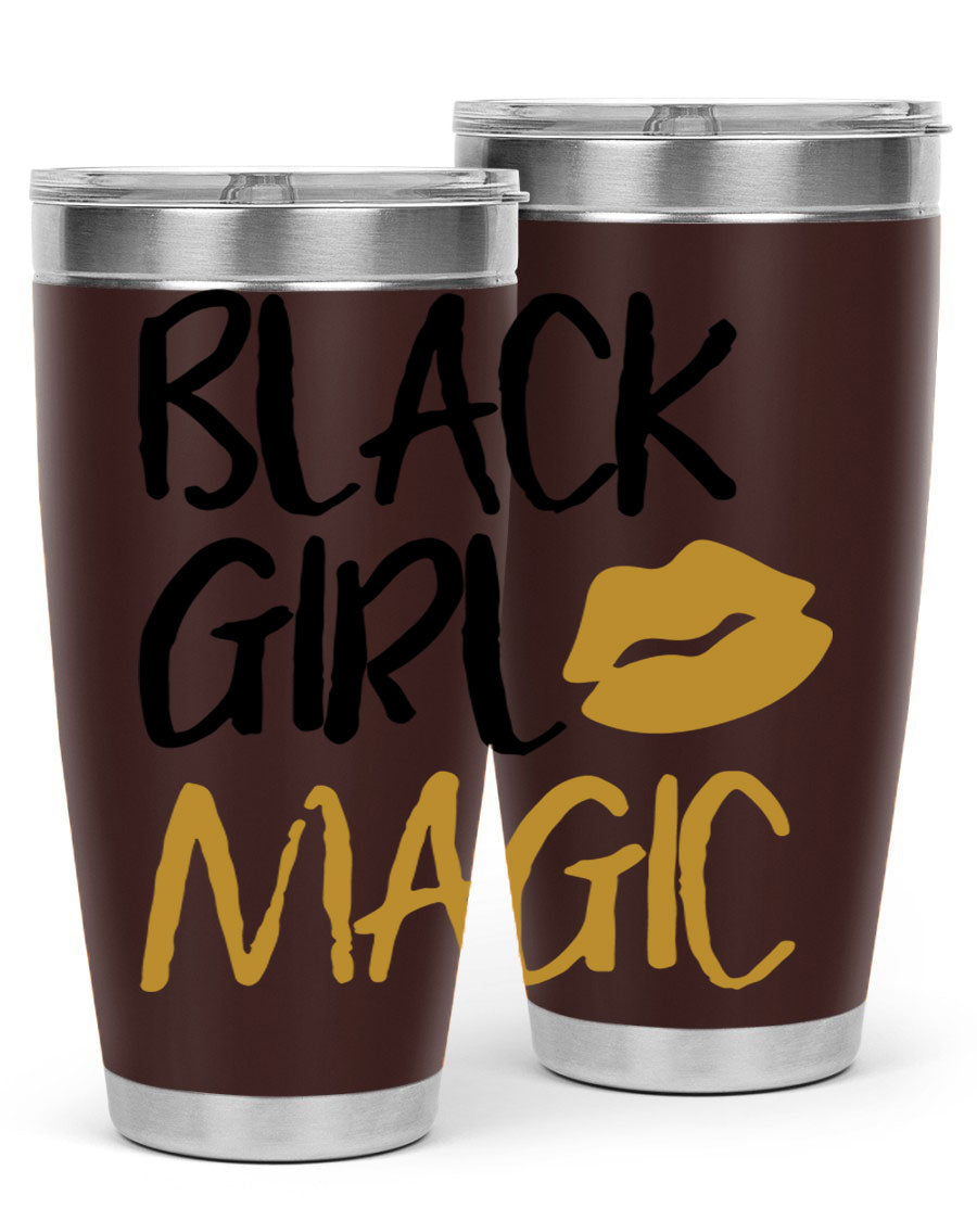 Black Girl Magic Lips Tumbler in vibrant design, showcasing double wall vacuum stainless steel construction.