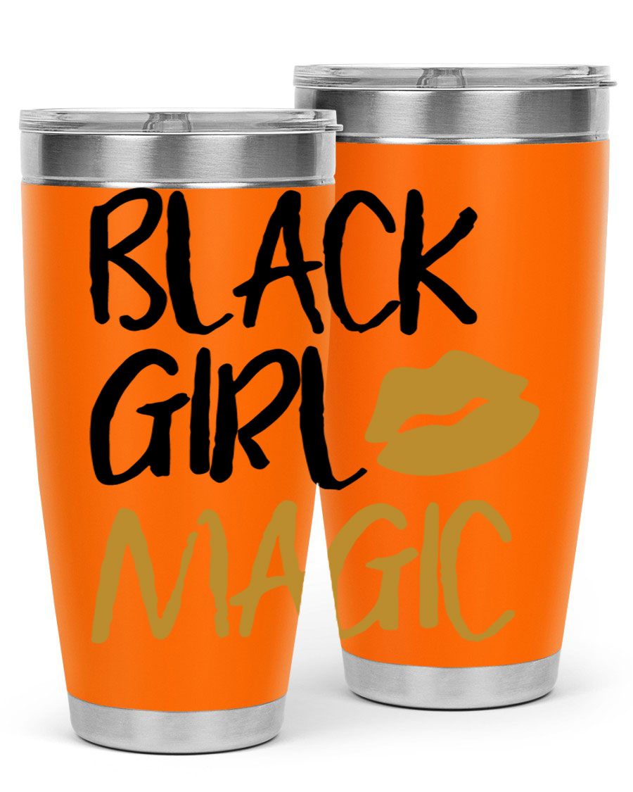 Black Girl Magic Lips Tumbler in vibrant design, showcasing double wall vacuum stainless steel construction.