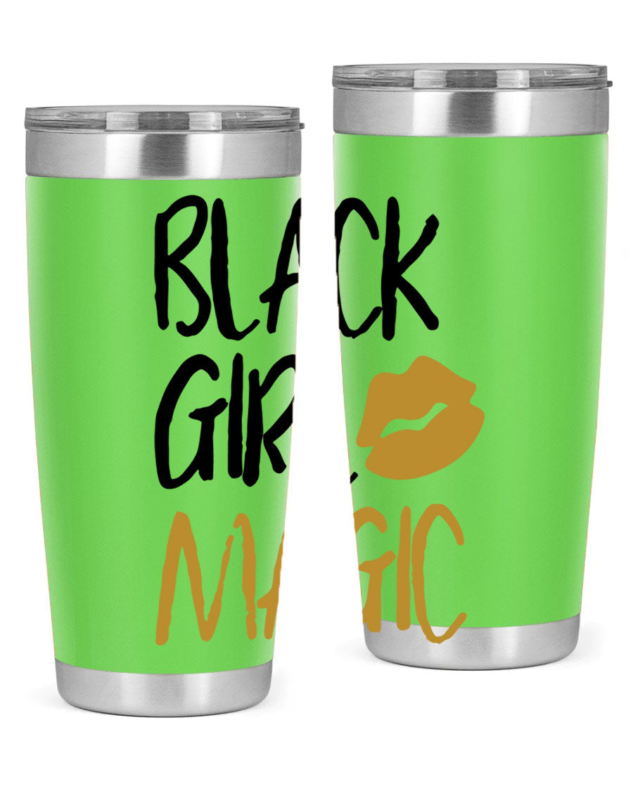 Black Girl Magic Lips Tumbler in vibrant design, showcasing double wall vacuum stainless steel construction.