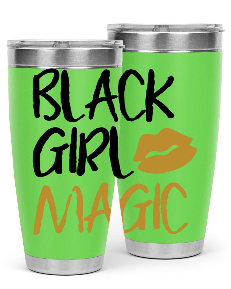Black Girl Magic Lips Tumbler in vibrant design, showcasing double wall vacuum stainless steel construction.