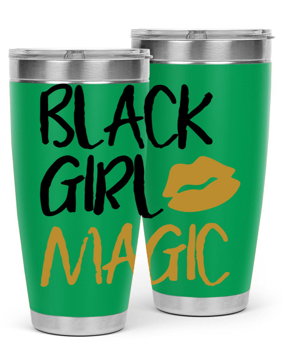 Black Girl Magic Lips Tumbler in vibrant design, showcasing double wall vacuum stainless steel construction.