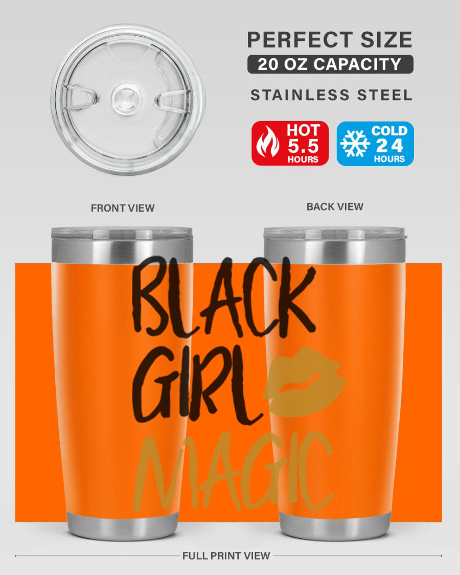 Black Girl Magic Lips Tumbler in vibrant design, showcasing double wall vacuum stainless steel construction.