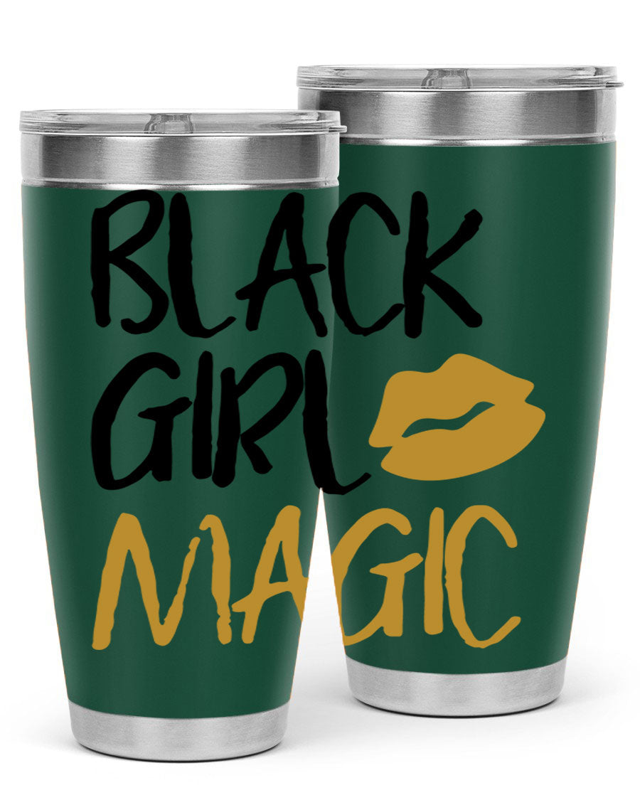 Black Girl Magic Lips Tumbler in vibrant design, showcasing double wall vacuum stainless steel construction.