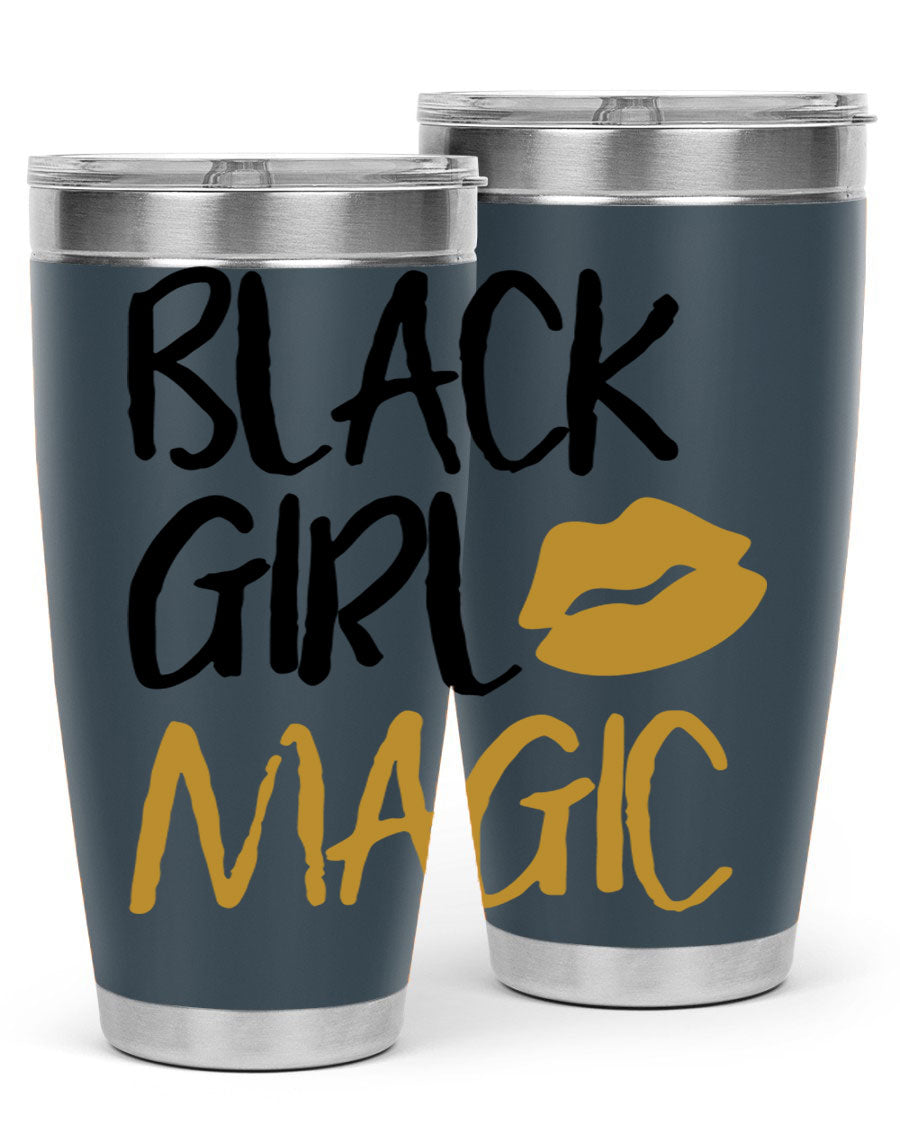 Black Girl Magic Lips Tumbler in vibrant design, showcasing double wall vacuum stainless steel construction.