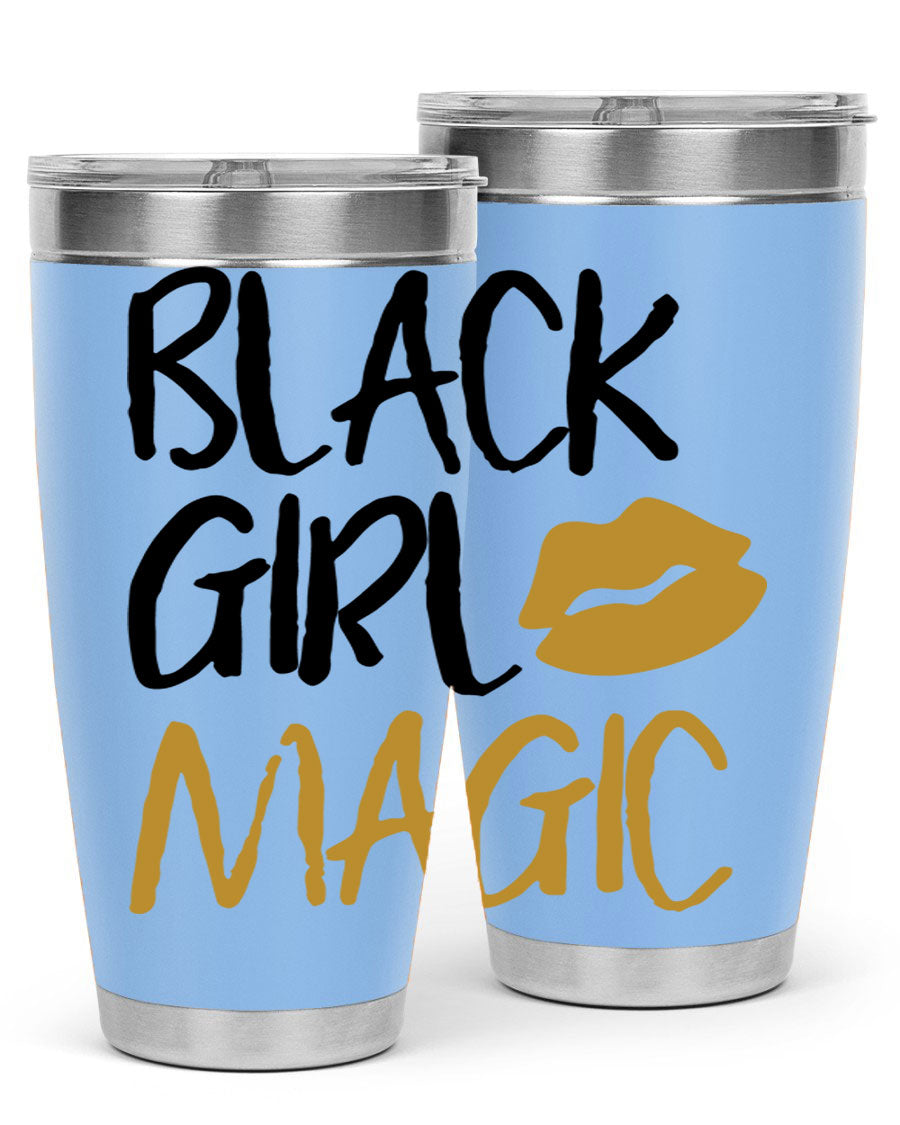 Black Girl Magic Lips Tumbler in vibrant design, showcasing double wall vacuum stainless steel construction.