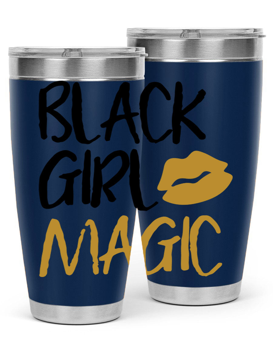 Black Girl Magic Lips Tumbler in vibrant design, showcasing double wall vacuum stainless steel construction.